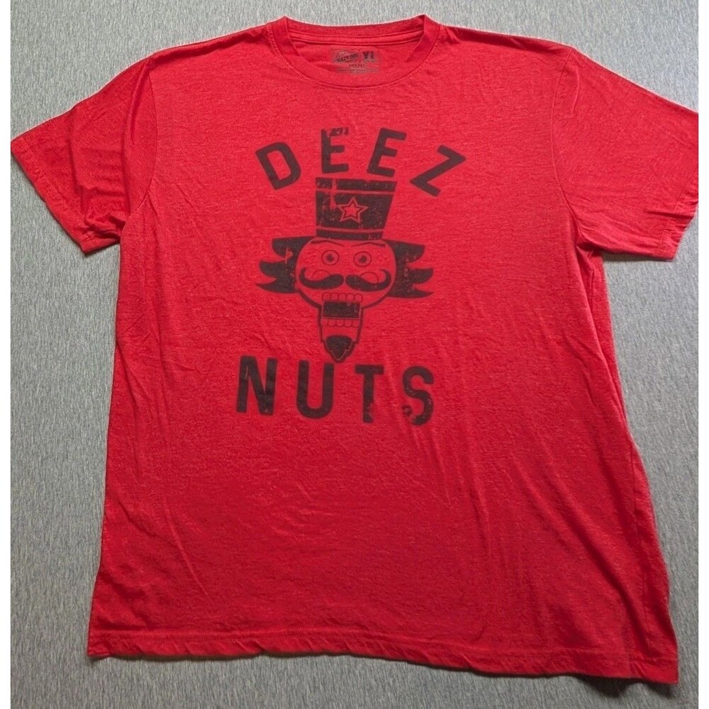DEEZ NUTS Adult T-Shirt Red Crewneck Nutcracker Graphic CRAZY DOG XL